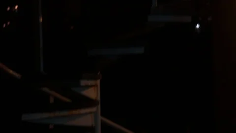 Old Spiral Staircase. Circular steps, night. House on the water, night lamps. Stock Footage 105884562