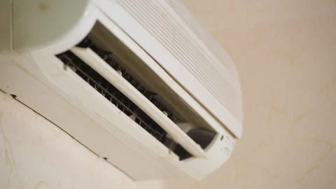 Old Split Air Conditioner Start Blowing Stock Footage 157479806