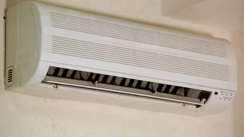 Old Split Air Conditioner Start Blow 01 Stock Footage 157479821