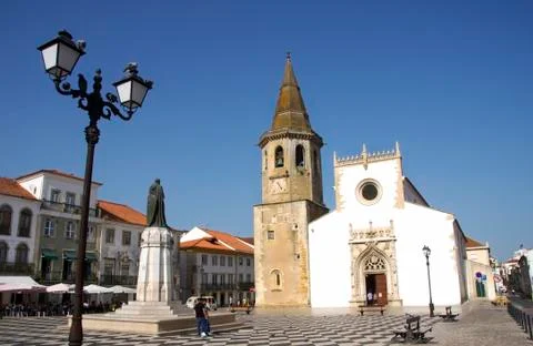 Old square of medieval town Tomar (Portugal) Stock Photos
