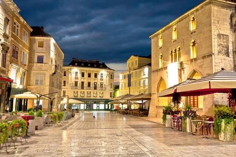 Old square in Split night view Stock Photos