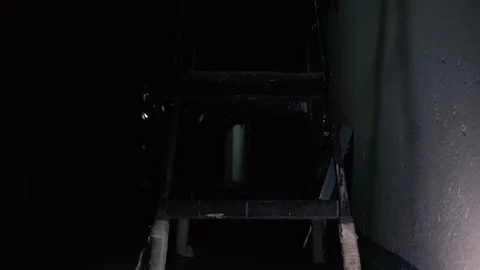 Old staircase in the dark corridor Stock Footage 91586434