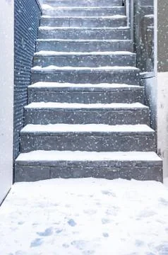 Old stall close texture round stair with snow Stock Photos