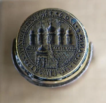 Old stamp soiled in dark blue ink Stock Photos