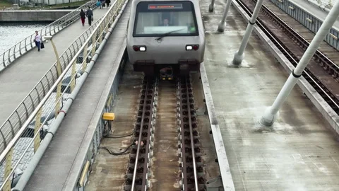 Old station, vintage rusty train move platform, railway bridge road. Stock Footage 307841468