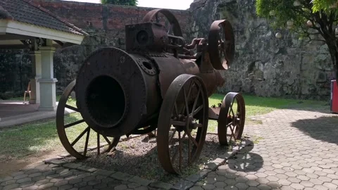 Old Steam Engine inside Baluarte de San Diego Stock Footage 189304527