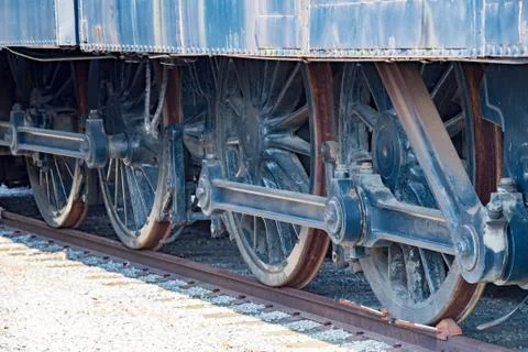 Old steam engine iron train detail close up view Stock Photos