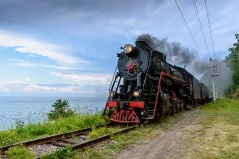 Old steam locomotive in the Circum-Baikal Railway Stock Photos