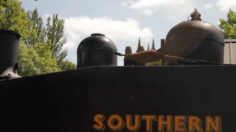 An old steam train departure Stock Footage 34462838