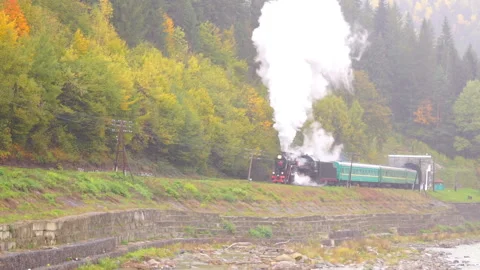 Old Steam Train During the Rain Stock Footage 222033725