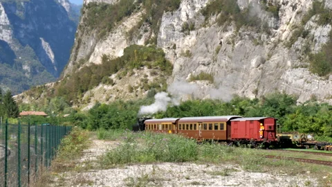 Old steam train locomotive pull three re... | Stock Video | Pond5
