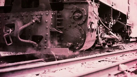 Old steam train mouving - CU Video stock 80655432