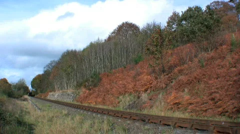 Old Steam Train Running Through the Countryside Stock Footage 546762