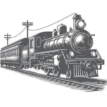 Old steam train at station. Stock Illustration