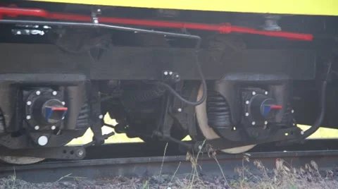 Old steam train wheels start to move Video stock 64680175