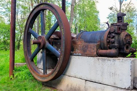 Old steaming threshing machine in Open air Museum of Folk Architecture Stock Photos