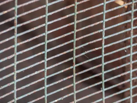 Old steel grating as a background texture template. Metal Painted Cage Fence  Stock Photos