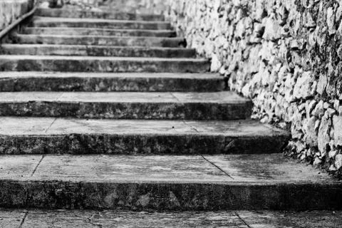 Old steps in black and white Stock Photos