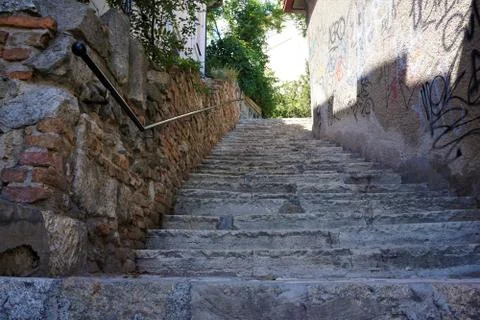 Old steps up to the castle of Bratislava Foto stock