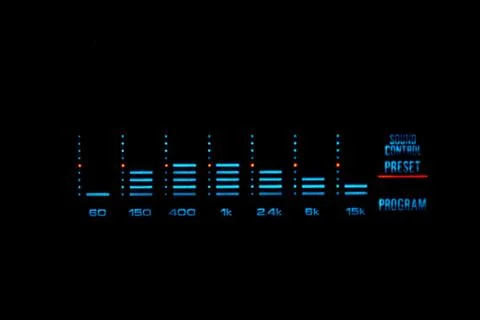 Old stereo graphic volume equalizer glowing in the dark. Stock Photos