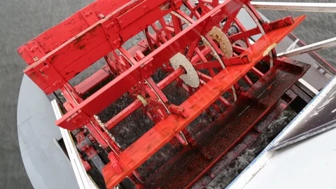 Old Stern Wheel Paddle Rotating on Steamship Steam Boat Mississippi Style Ferry Stock Footage 102143904