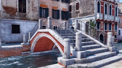 Old stone bridge over narrow water canal in Venice 4K Stock Footage 108608583