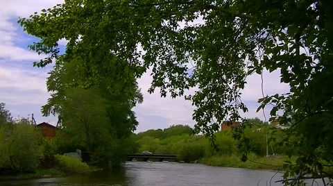 Old stone bridge over river Stock Footage 63314763