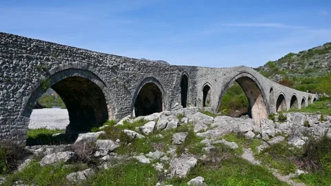 Old stone bridge over the river.  Ottoman architecture. Tourist attraction. Stock Footage 306846966
