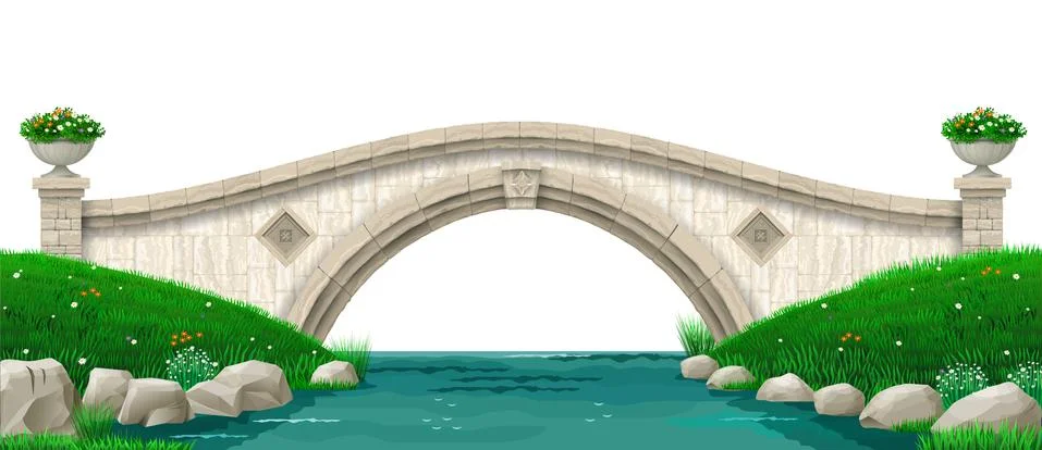 Old stone bridge over the stream Stock Illustration