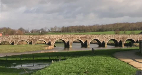 Old stone bridge in Pontaubault, Normandy (France) Stock Footage 233831645