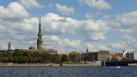 Old stone bridge to Riga Old Town Stock Footage 87551364