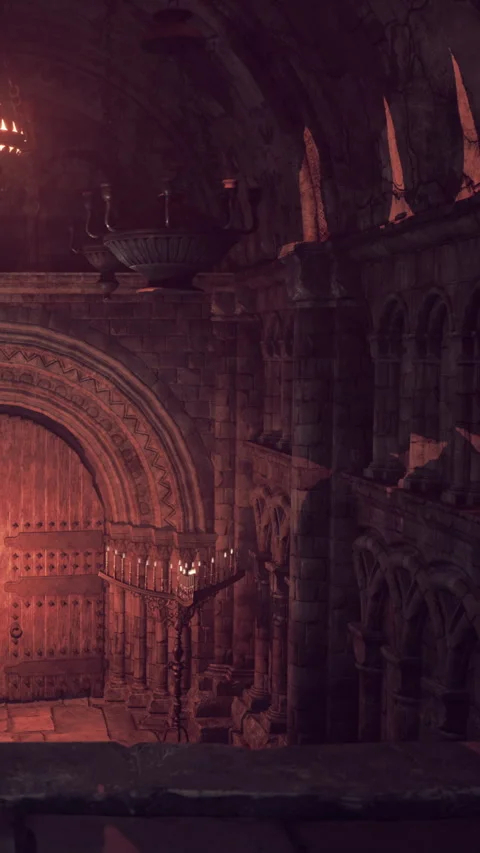 Old stone building with large wooden doors and gothic architecture Stock Footage 342930133