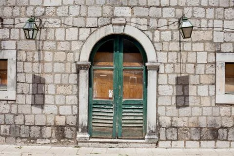 Old stone building texture background street view wall Stock Photos