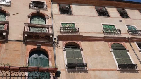 Old stone buildings on Freedom Square, Vicenza province of region of Veneto,  Stock Footage 145988143