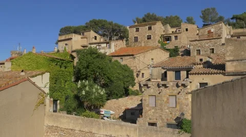 Old stone buildings in Tossa de Mar, Spain Stock Footage