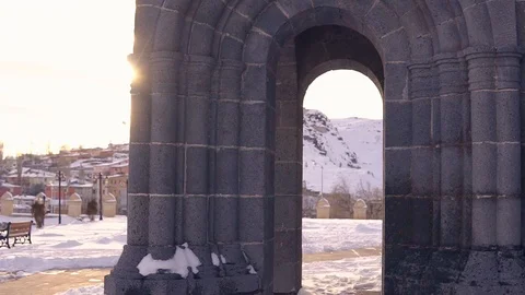 Old Stone Column of  Holy Apostles Church (Cathedral of Kars) Stock Footage 106838668