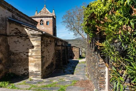 Old stone constructions on the route of the black villages, Majaelrayo Stock Photos