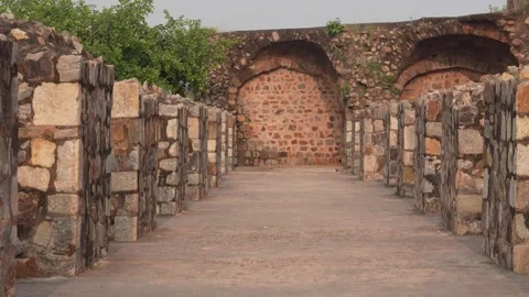 Old Stone Corridor of Ancient Indian Fort Architecture Stock Footage 323099124