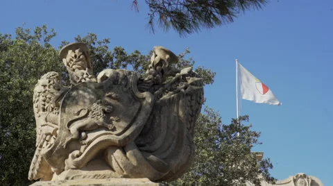 Old stone crest and flag Stock Footage 66259750