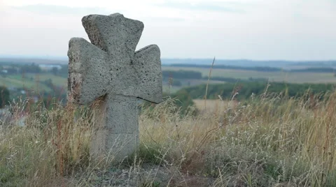 Old stone cross in cemetery Stock Footage 67279471