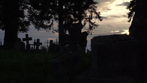 Old stone crosses in the cemetery Vídeo Stock 76750845