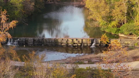 Old Stone Dam and Small Waterfalls at Natural Dam, Arkansas Stock Footage 333202633