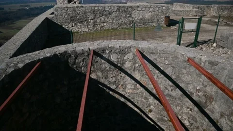 Old stone deep well and defensive thick walls in Smlednik castle, Slovenia Stock Footage 149011368