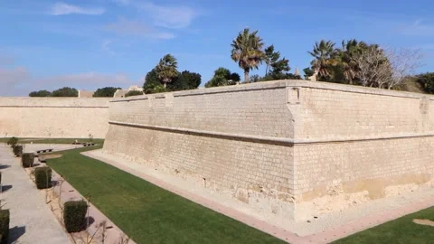 Old stone  fortifications of Mdina Stock Footage 236543145