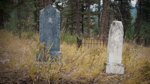 Old, Stone Graves Under the Falling Autumn Leaves Stock Footage 90870110