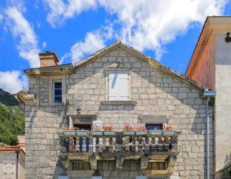 Old stone house in the historical town of Perast Stock Photos