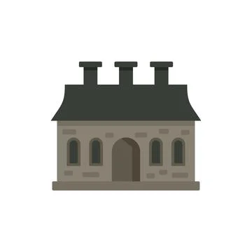 Old stone house with three chimneys standing on white background Ilustración de archivo