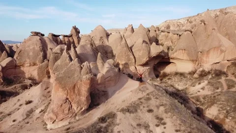 Old stone houses and structures, cappadocia drone, cellar, historical buildings Stock Footage 229976307
