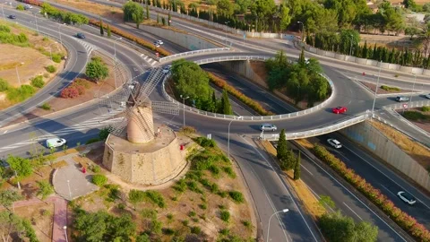 The old stone mill by the ring road. Video from a drone. Santa Ponsa. Mallorca Stock Footage 157977792