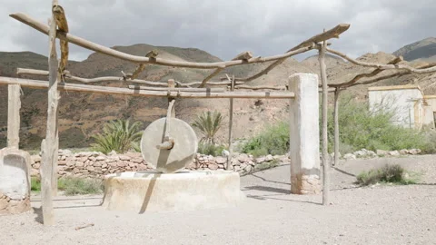 Old Stone Mill Structure in Tabernas Desert, Almeria, Spain Video stock 309053289